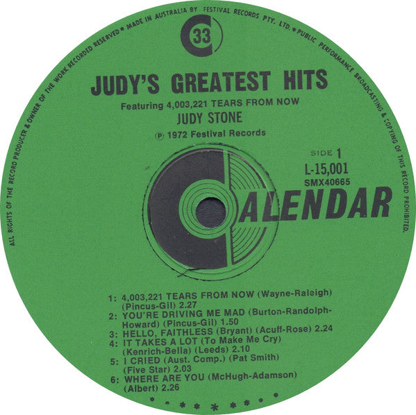 Judy Stone : Judy Stone's Greatest Hits (LP, Comp, RE)