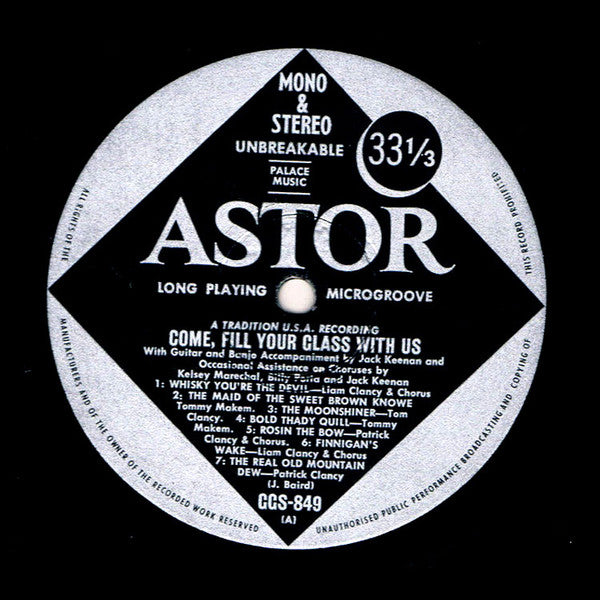 The Clancy Brothers & Tommy Makem : Come Fill Your Glass With Us Irish Songs Of Drinking And Blackguarding (LP, Mono)