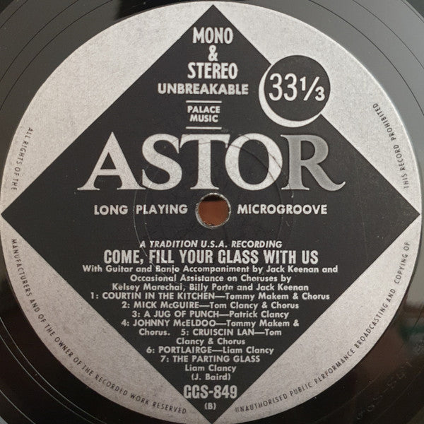 The Clancy Brothers & Tommy Makem : Come Fill Your Glass With Us Irish Songs Of Drinking And Blackguarding (LP, Mono)