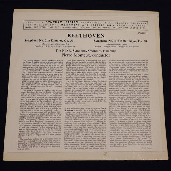 Ludwig van Beethoven, NDR Sinfonieorchester, Pierre Monteux : Symphony  No. 2  / Symphony  No. 4 (LP, Syn)