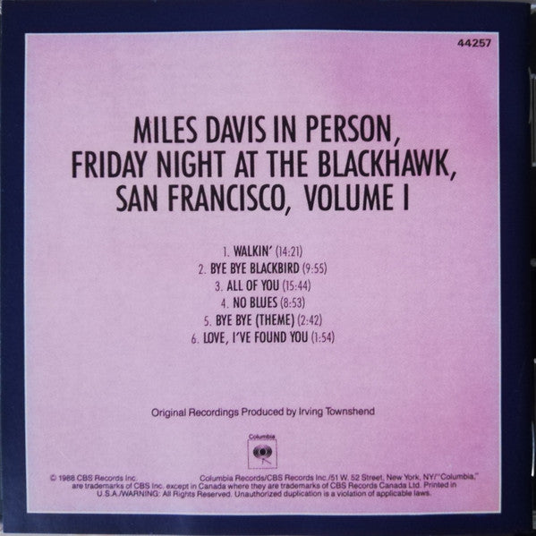 Miles Davis : In Person, Friday Night At The Blackhawk, San Francisco, Volume 1 (CDr, RE, RM)