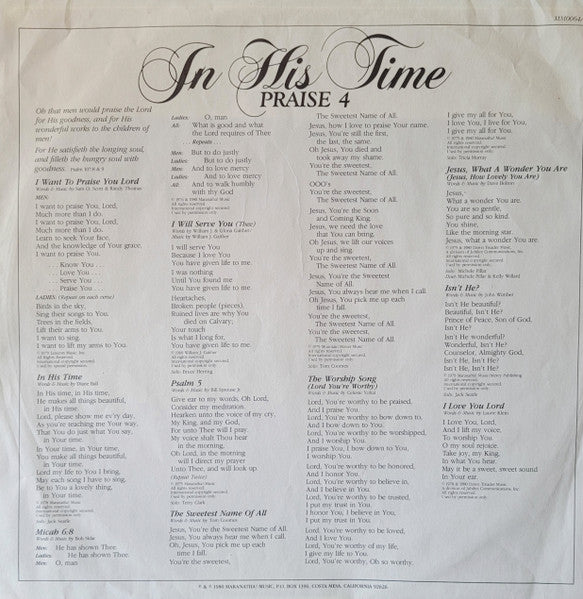 The Maranatha Singers : In His Time:  Praise 4 (LP, Mon)