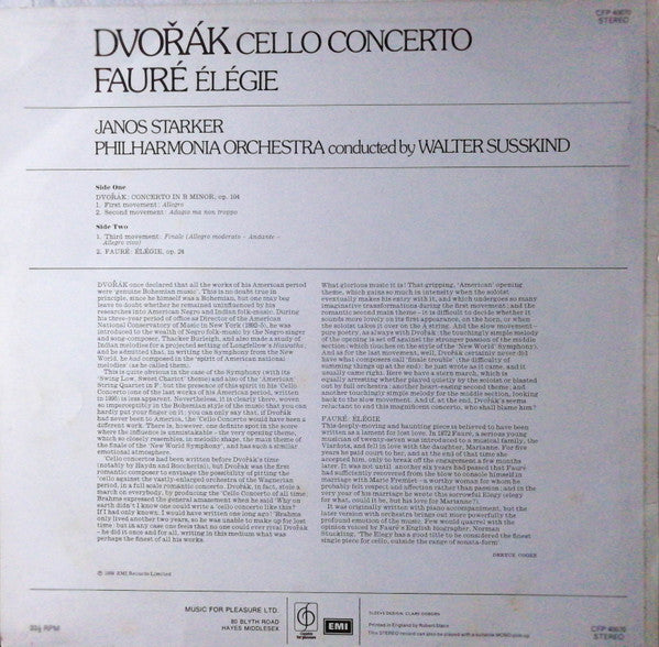 Antonín Dvořák / Gabriel Fauré - Philharmonia Orchestra, Walter Susskind, Janos Starker : Cello Concerto,  Élégie (LP, Album)