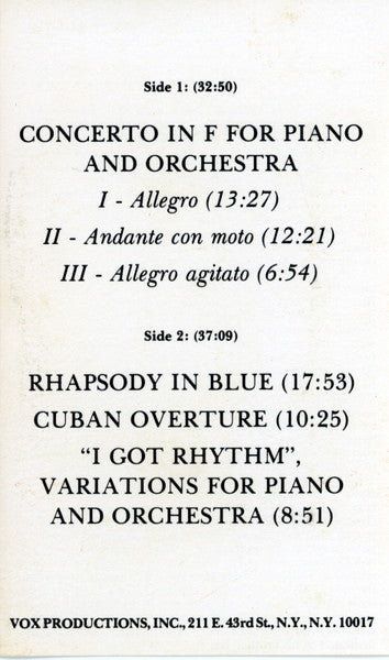Gershwin* / Saint Louis Symphony Orchestra, Leonard Slatkin, Jeffrey Siegel : Piano Concerto In F ; Rhapsody In Blue, Cuban Overture, Variations On "I Got Rhythm" (Cass, Comp, Quad)