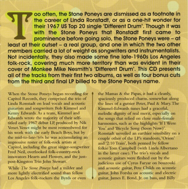 The Stone Poneys : The Stone Poneys Featuring Linda Ronstadt / Evergreen Vol. 2 (CD, Comp)