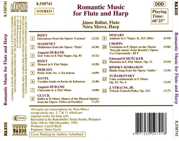 Georges Bizet, Pyotr Ilyich Tchaikovsky, Christoph Willibald Gluck, Claude Debussy, Maurice Ravel, Frédéric Chopin - János Bálint, Nóra Mercz : Romantic Music For Flute And Harp (CD, Album)