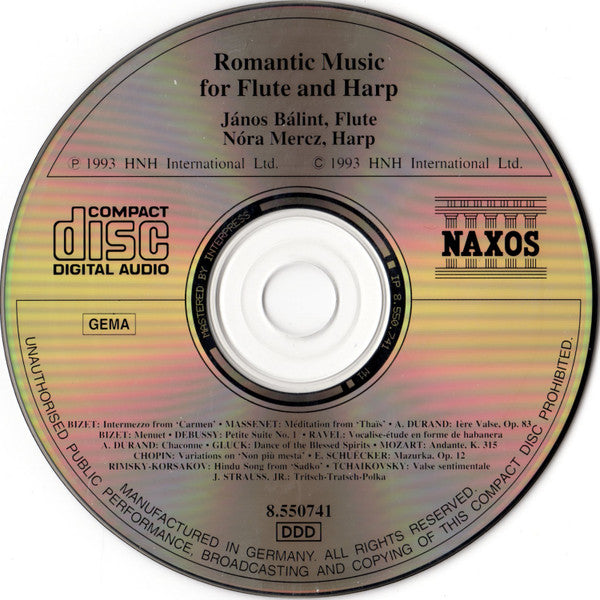 Georges Bizet, Pyotr Ilyich Tchaikovsky, Christoph Willibald Gluck, Claude Debussy, Maurice Ravel, Frédéric Chopin - János Bálint, Nóra Mercz : Romantic Music For Flute And Harp (CD, Album)
