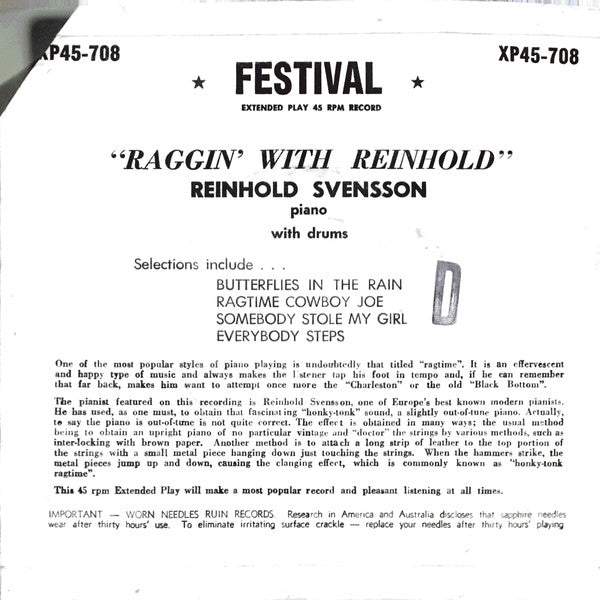 Reinhold Svensson : Raggin' With Reinhold (7", EP)