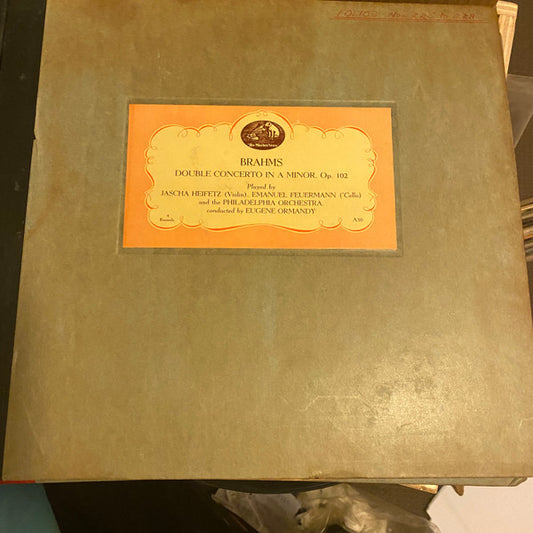 Brahms* - Jascha Heifetz, Emanuel Feuermann, The Philadelphia Orchestra, Eugene Ormandy : Double Concerto In A Minor, Op. 102 (4xShellac, 12", Album)