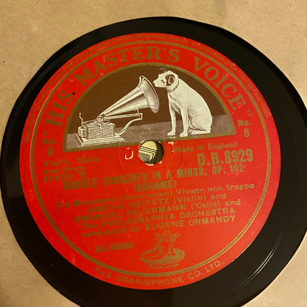 Brahms* - Jascha Heifetz, Emanuel Feuermann, The Philadelphia Orchestra, Eugene Ormandy : Double Concerto In A Minor, Op. 102 (4xShellac, 12", Album)