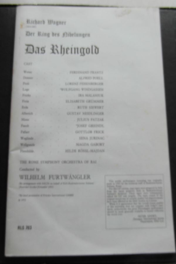 Wagner* / Wilhelm Furtwängler, The Rome Symphony Orchestra of RAI* : Das Rheingold (Box, Mono, RE + 3xLP, RE)