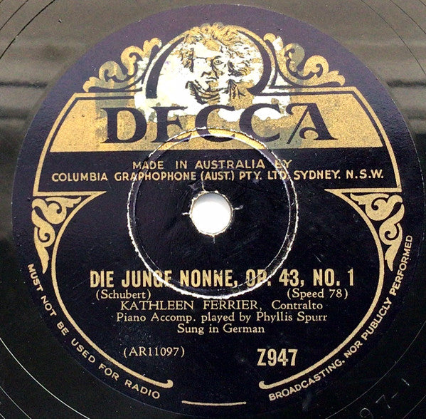 Kathleen Ferrier : Gretchen Am Spinnrade, Op.2 / Die Junge Nonne Op. 43, No.1 (Shellac, 12")