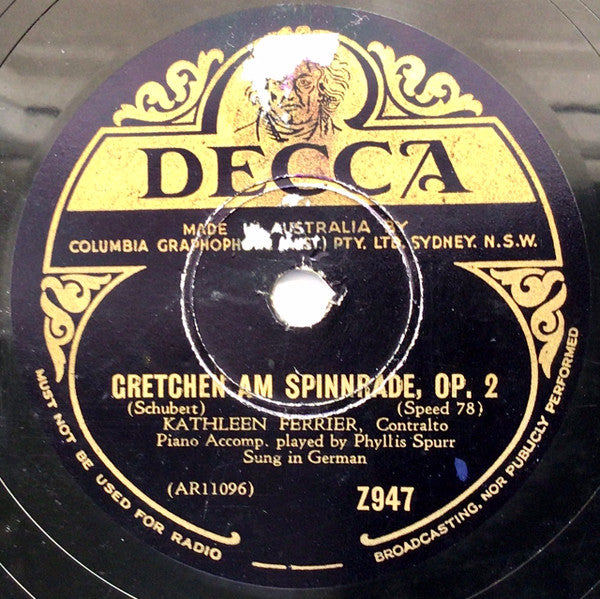 Kathleen Ferrier : Gretchen Am Spinnrade, Op.2 / Die Junge Nonne Op. 43, No.1 (Shellac, 12")