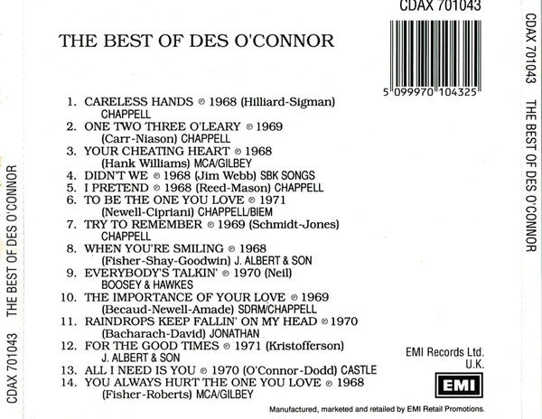 Des O'Connor : The Best Of Des O'Connor (CD, Comp)