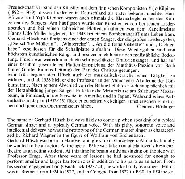 Gerhard Hüsch, Schubert*, Hanns Udo Müller, Gerald Moore : Gerhard Hüsch (1901-1984) Sings Schubert (CD, Mono)