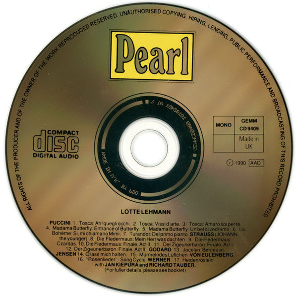 Lotte Lehmann With Jan Kiepura And Richard Tauber : Lotte Lehmann (CD, Comp, Mono)