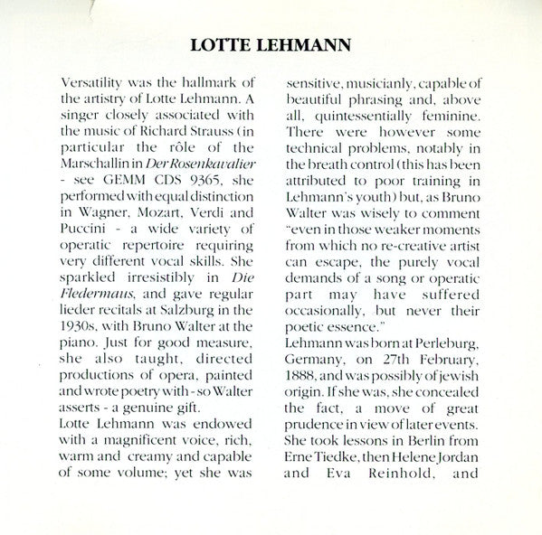 Lotte Lehmann With Jan Kiepura And Richard Tauber : Lotte Lehmann (CD, Comp, Mono)