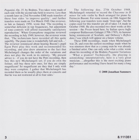 Arturo Benedetti Michelangeli : The Early Recordings - 1 (CD, Comp, Mono)