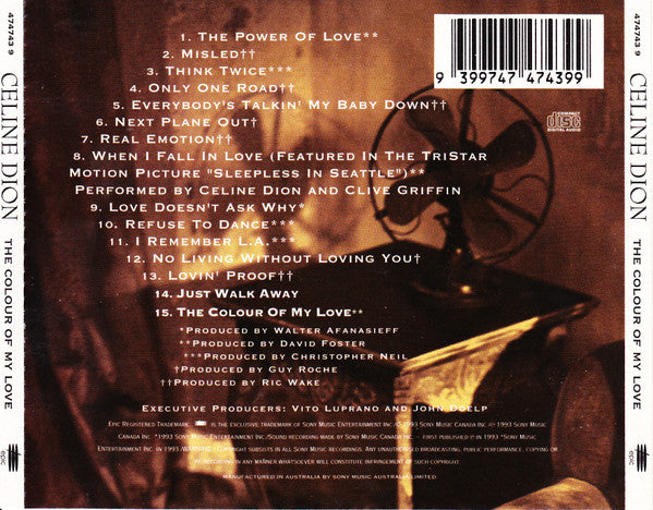 Celine Dion* : The Colour Of My Love (CD, Album, RE)