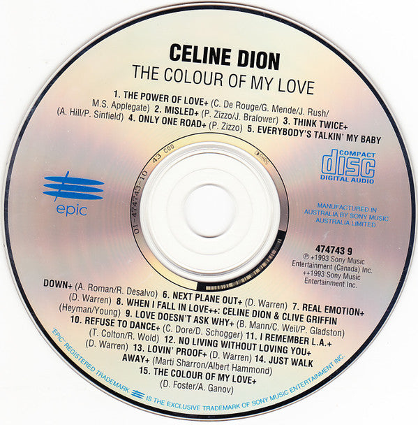 Celine Dion* : The Colour Of My Love (CD, Album, RE)