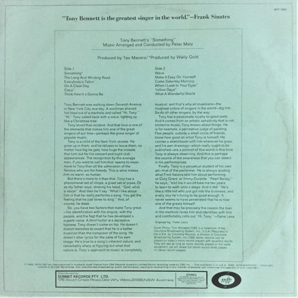 Tony Bennett : Tony Bennett's Something (LP, Album)