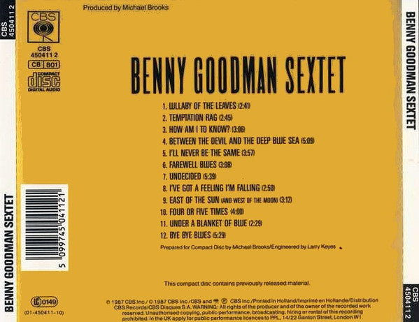 Benny Goodman Sextet : Benny Goodman Sextet (CD, Comp, Mono, RM)