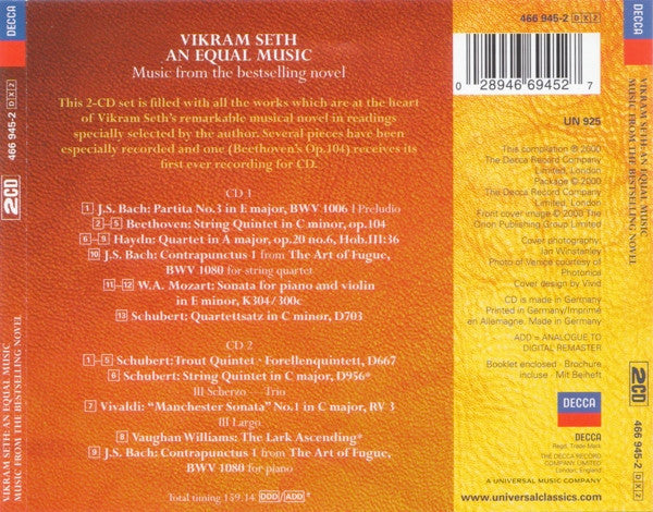 Vikram Seth : An Equal Music: Music From The Bestselling Novel (2xCD, Comp)