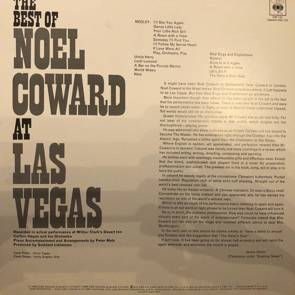 Noel Coward* : The Best Of Noel Coward At Las Vegas (LP, Mono, RE)