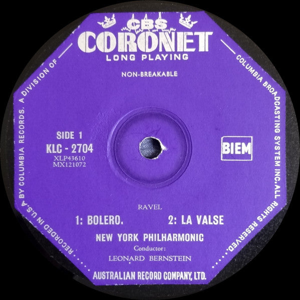 Ravel*, New York Philharmonic, Leonard Bernstein : Bolero · La Valse · Pavane · Rapsodie Espagnole (LP, Album, Mono)