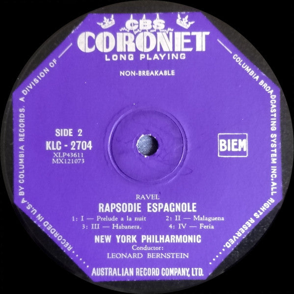 Ravel*, New York Philharmonic, Leonard Bernstein : Bolero · La Valse · Pavane · Rapsodie Espagnole (LP, Album, Mono)