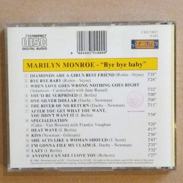 Marilyn Monroe : "Bye Bye Baby" (CD, Comp)