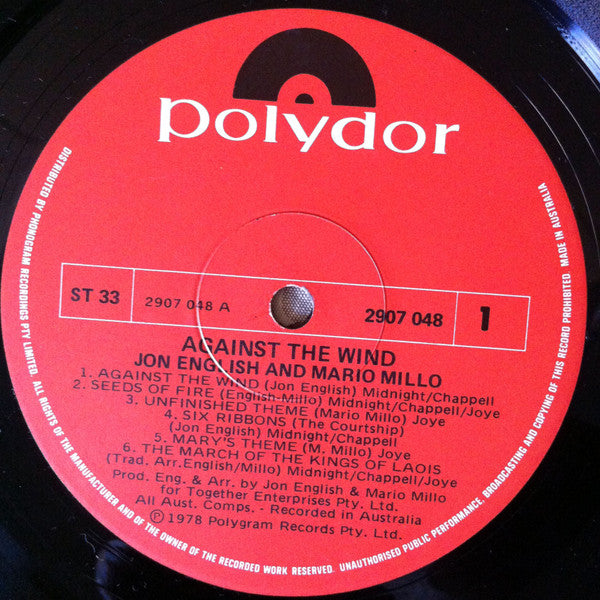 Jon English (3) & Mario Millo : (The Original Soundtrack) Against The Wind (LP, Album)
