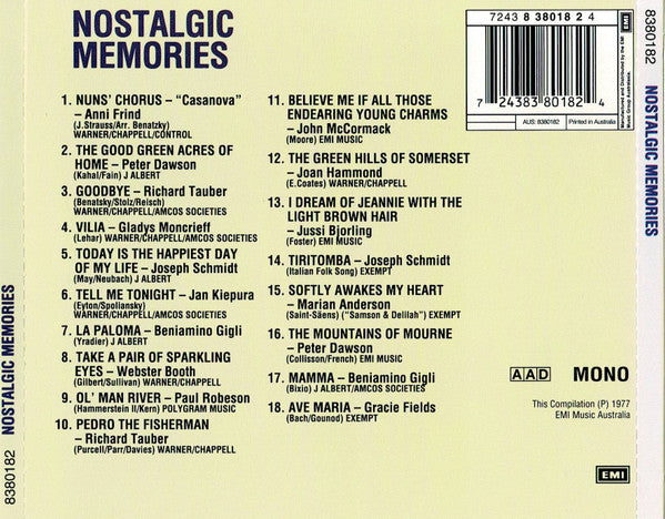Various : Nostalgic Memories: 18 Songs From The World's Greatest Singers (CD, Comp, RE)