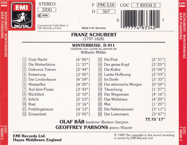 Schubert*, Olaf Bär, Geoffrey Parsons (2) : Winterreise (CD)