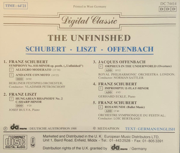 Franz Schubert, Franz Liszt, Jacques Offenbach : The Unfinished (CD)