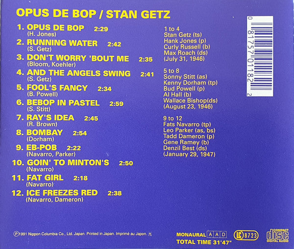 Stan Getz, Sonny Stitt, Fats Navarro, Bud Powell, Hank Jones, Max Roach : Opus De Bop (CD, Comp, Mono, RE, RM)
