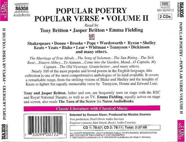 Tony Britton, Jasper Britton, Emma Fielding : Popular Poetry Popular Verse - Volume II (2xCD)