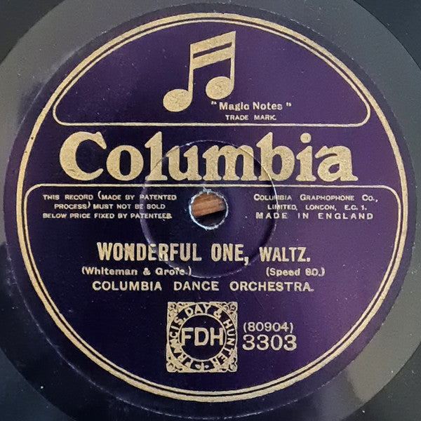 Columbia Dance Orchestra : Wonderful One / Red Moon (Shellac, 10")