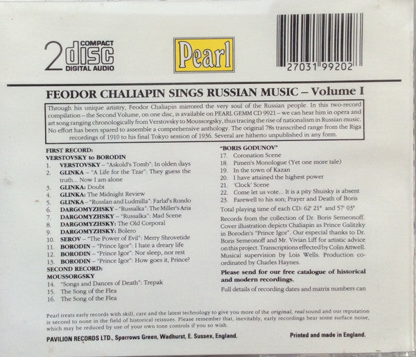 Feodor Chaliapin : Sings Russian Music Volume I  (2xCD, Comp)