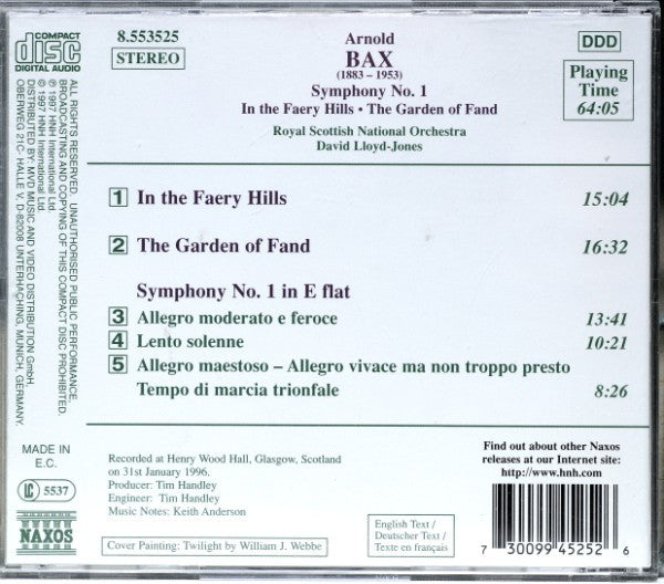 Bax*, Royal Scottish National Orchestra, David Lloyd-Jones : Symphony No. 1 • In The Faery Hills • The Garden Of Fand (CD)