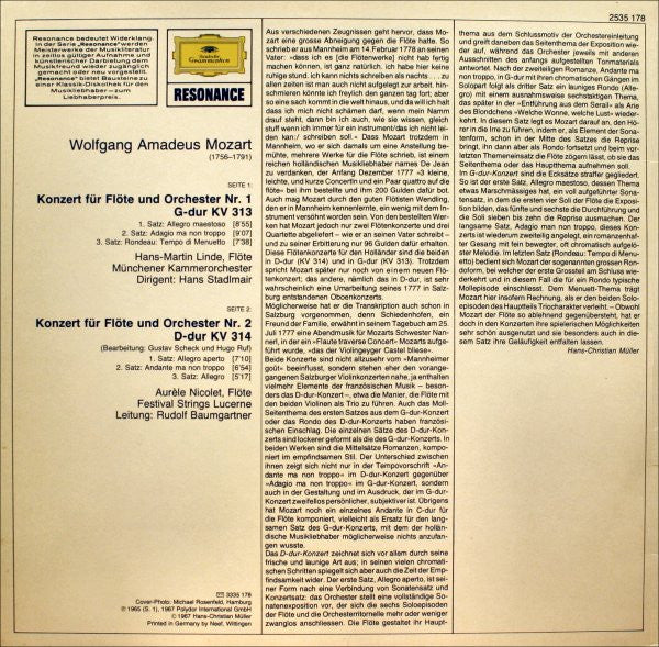 Wolfgang Amadeus Mozart - Hans-Martin Linde, Aurèle Nicolet : Flötenkonzerte (LP, Comp, RE)