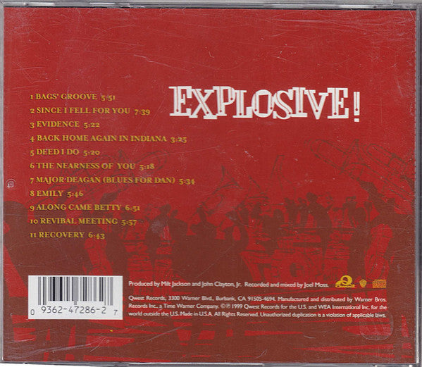 Milt Jackson Meets The Clayton-Hamilton Jazz Orchestra* : Explosive! (CD, Album, WEA)