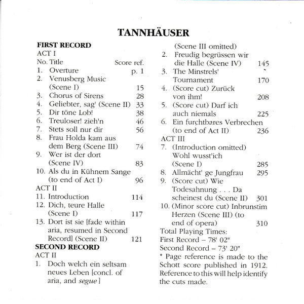 Richard Wagner, Maria Müller, Herbert Janssen (2), Ivar Andrésen, Zsigmond Pilinszky, Ruth Jost-Arden, Erna Berger, Orchester der Bayreuther Festspiele, Karl Elmendorff : Tannhäuser, Bayreuth 1930 (2xCD, Album, Mono, RM)