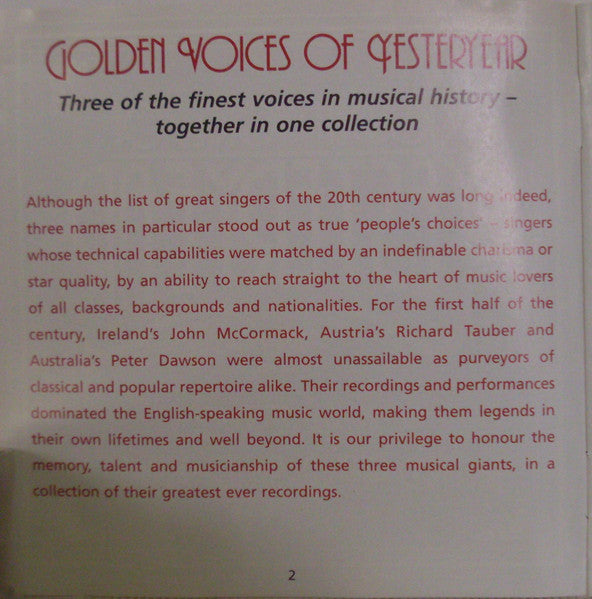 John McCormack (2), Richard Tauber, Peter Dawson : Golden Voices Of Yesteryear (3xCD, Comp)