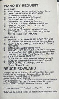 Bruce Rowland (2) : Piano By Request (Cass, Album)