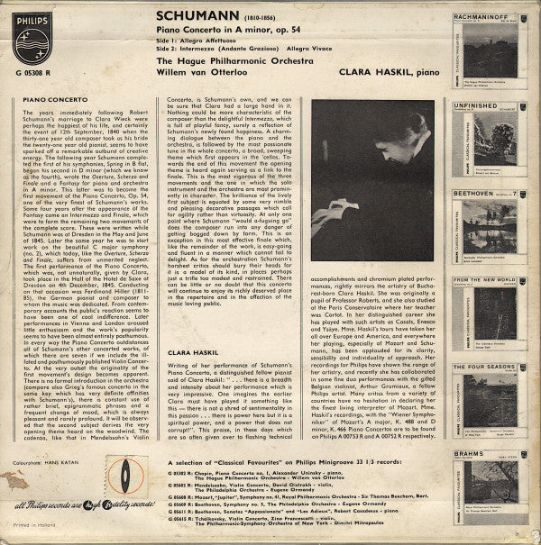 Clara Haskil, Schumann*, Het Residentieorkest*, Willem Van Otterloo : Klavierkonzert A-moll Op. 54 (10")