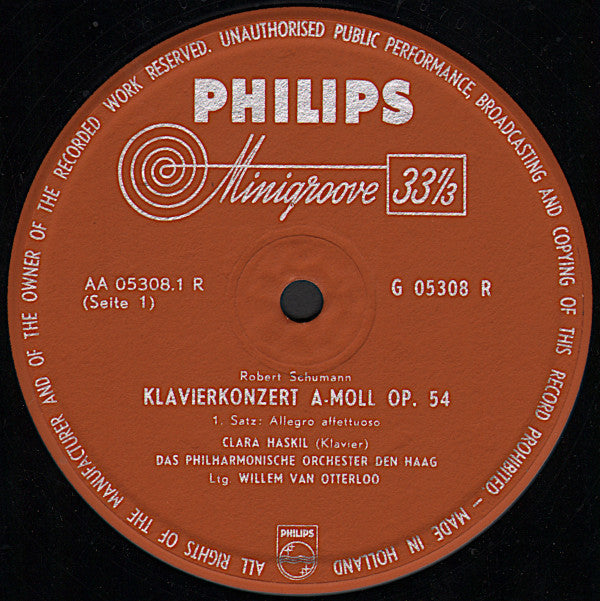 Clara Haskil, Schumann*, Het Residentieorkest*, Willem Van Otterloo : Klavierkonzert A-moll Op. 54 (10")