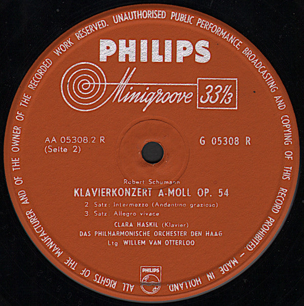 Clara Haskil, Schumann*, Het Residentieorkest*, Willem Van Otterloo : Klavierkonzert A-moll Op. 54 (10")