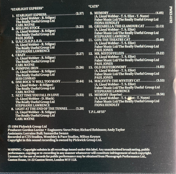 Various : Songs From Starlight Express And Cats (CD, Album)