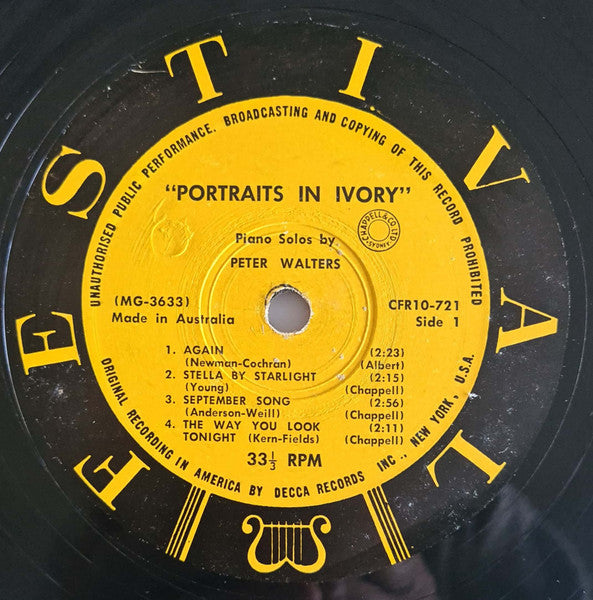 Peter Walters (2) : Portraits In Ivory (10", Mono)